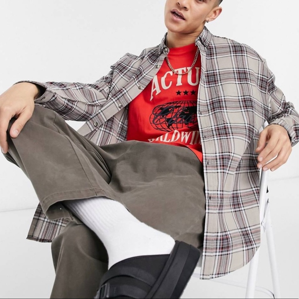ASOS Oversized Brown tartan button up Shirt